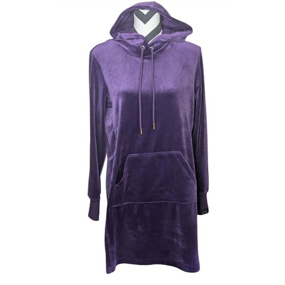 Calvin Klein Purple Velvet Tunic Hoodie Dress XL Velour Mini Dress - Picture 1 of 5